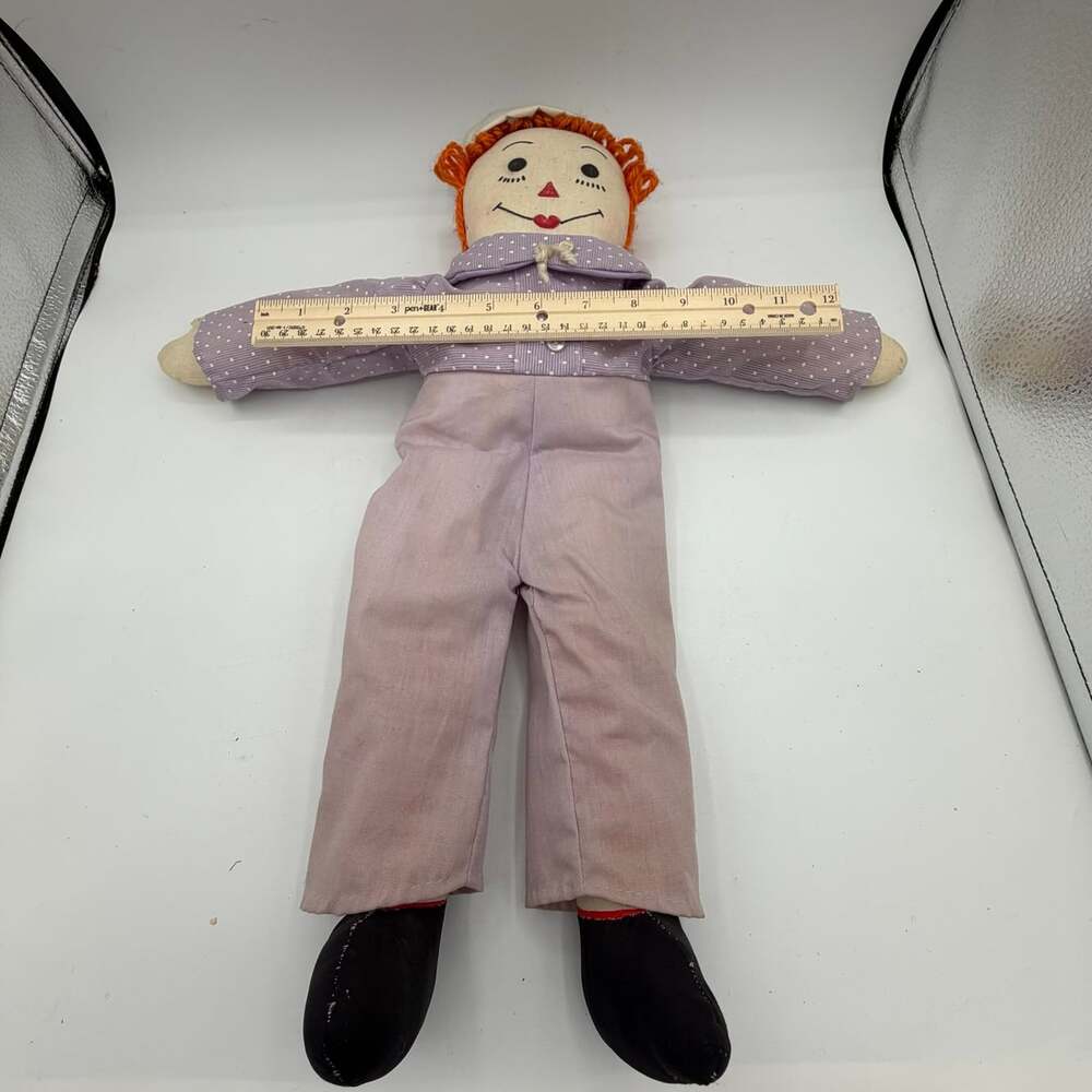 VTG Handmade Raggedy Andy Dolls Soft 18” Vintage Wearing Purple - Picture 9 of 9